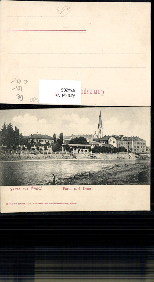 674206,Gruss aus Villach Partie an d. Drau 1900