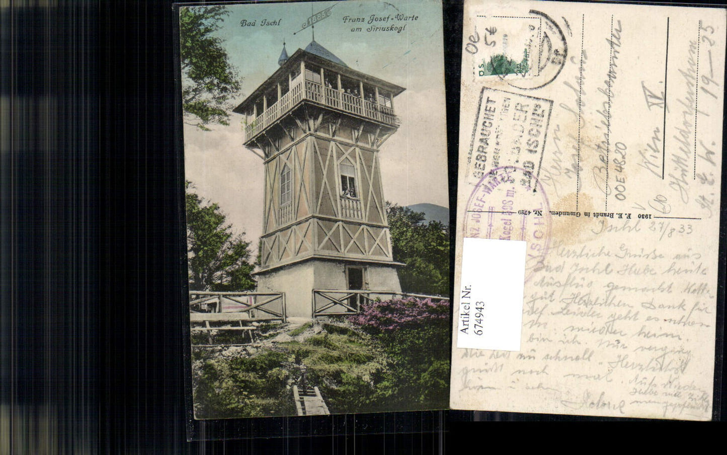 674943,Bad Ischl Salzkammergut Franz Josef Warte Aussichtsturm pub F.E. Brandt 4729