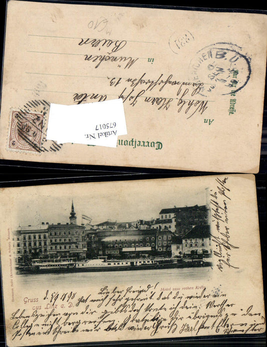 675017,Linz an der Donau Dampfer Neptun 1900 Hotel zum rothen Krebs