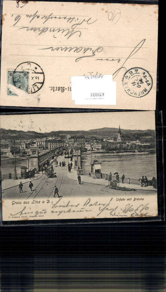 675035,Gruss aus Linz an der Donau Urfahr Brücke um 1900