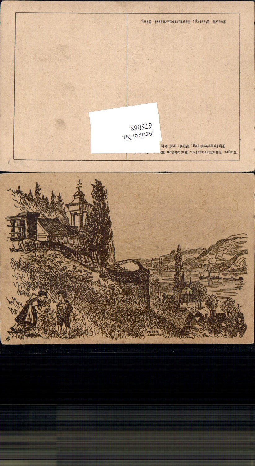 675068,Künstler AK E. Weber Lunz am See sign. Linz an der Donau Kalvarienberg