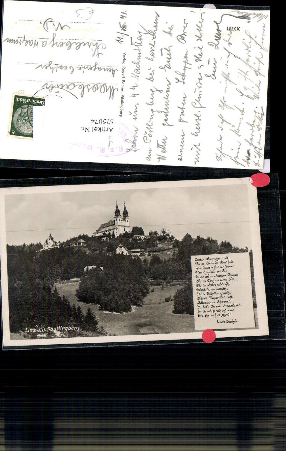 675074,Linz an der Donau Pöstlingberg Spruch Eduard Samhaber