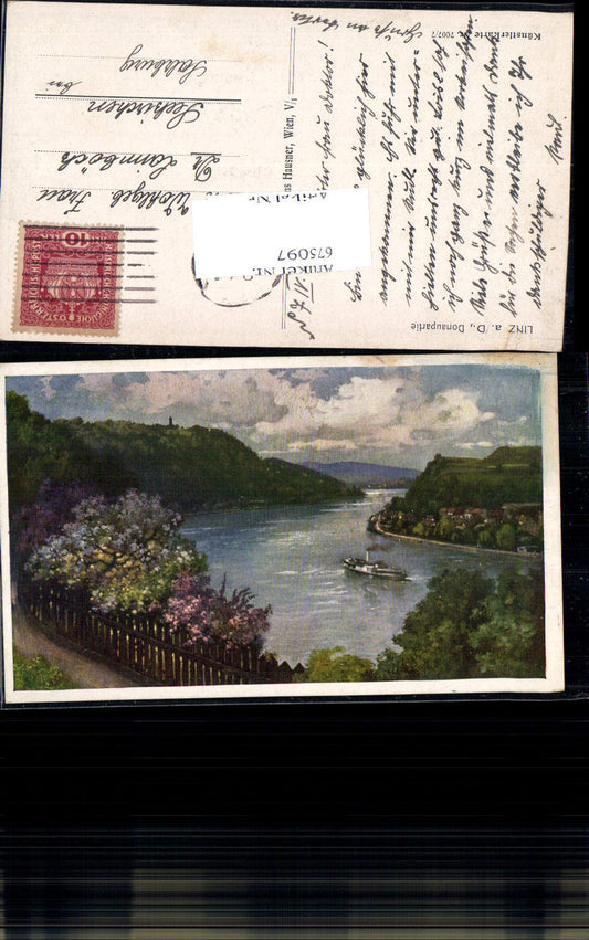 675097,Künstler AK Linz an der Donau Donaupartie pub Hans Hausner 7007/7