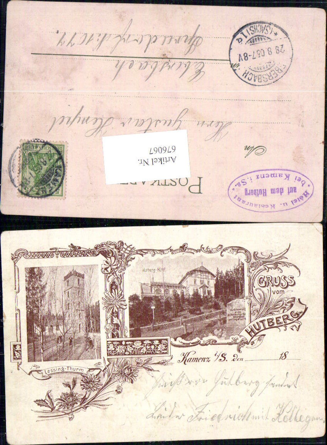 Gruss vom Hutberg Lessing Turm 1899 Kamenz in Sachsen Stp. Ebersbach LK Bautzen