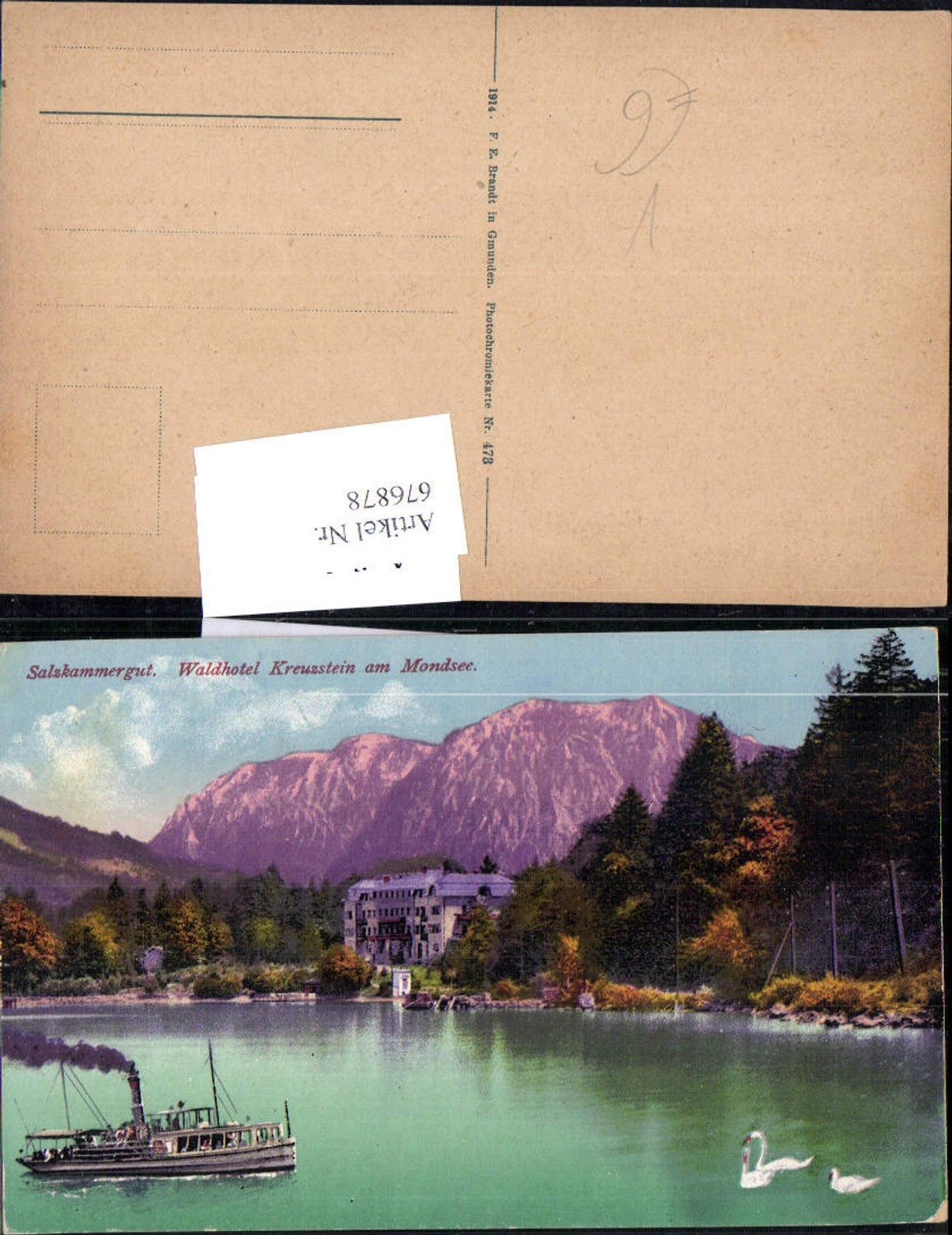 676878,tolle Partie bei Mondsee Waldhotel Kreuzstein Dampfer Schiff pub Brandt 473