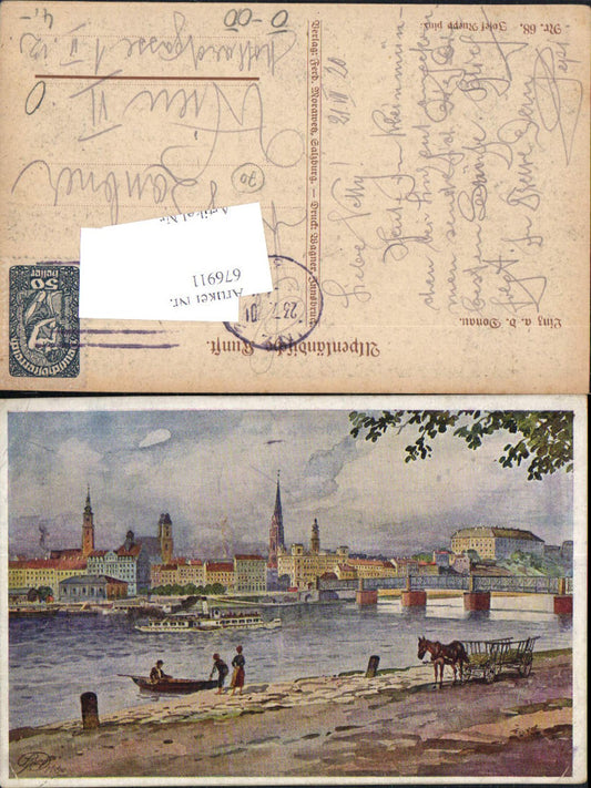 676911,Künstler AK Josef Ruep Linz an der Donau Urfahr Dampfer