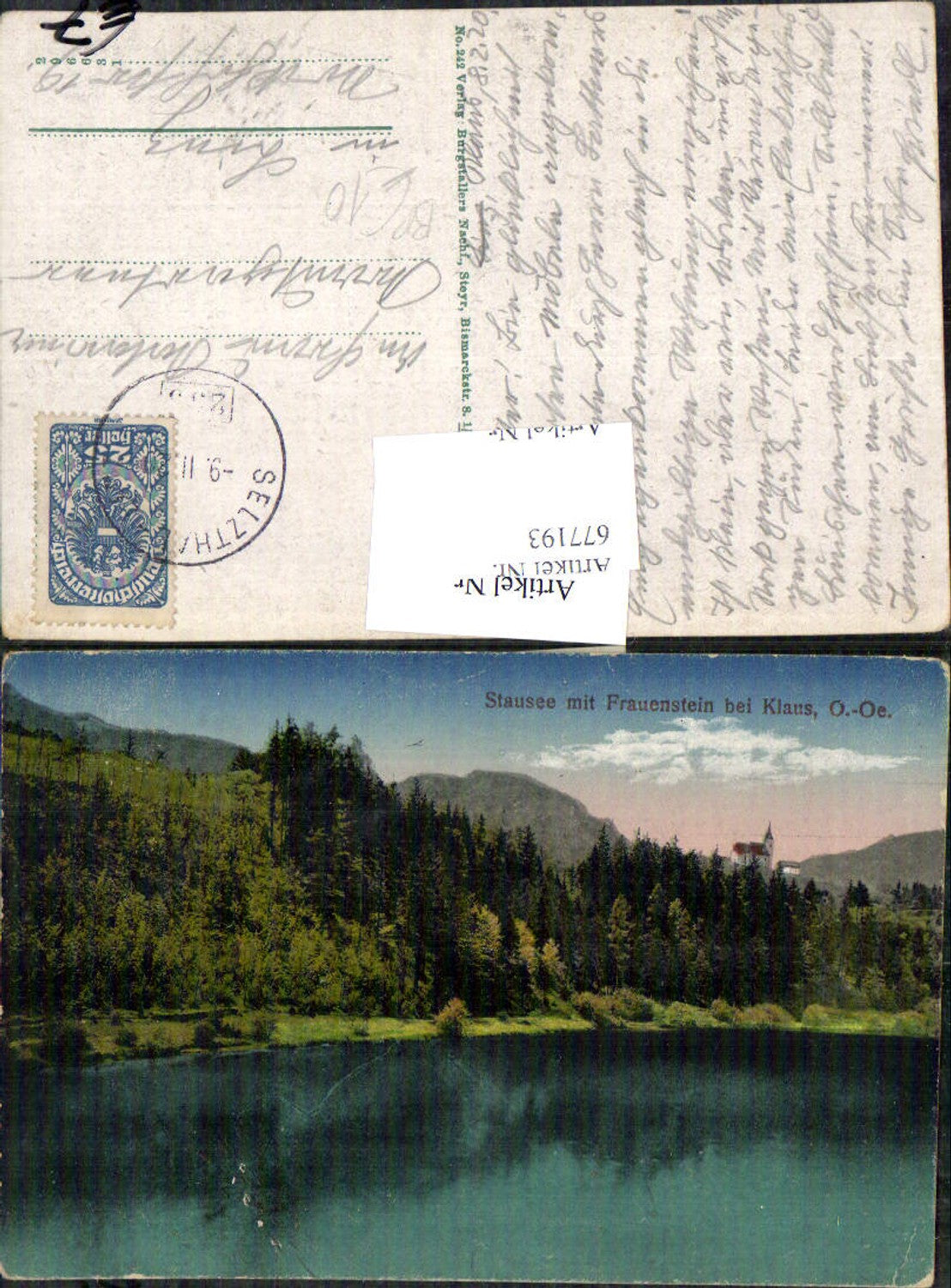 677193,Stausee m. Frauenstein bei Klaus Molln Bahnpost Selzthal Linz Zug 235