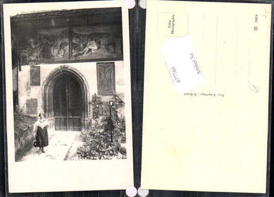 677760 Foto-AK Motiv aus Hallstatt Frau Haus Friedhof Kirche Gräber