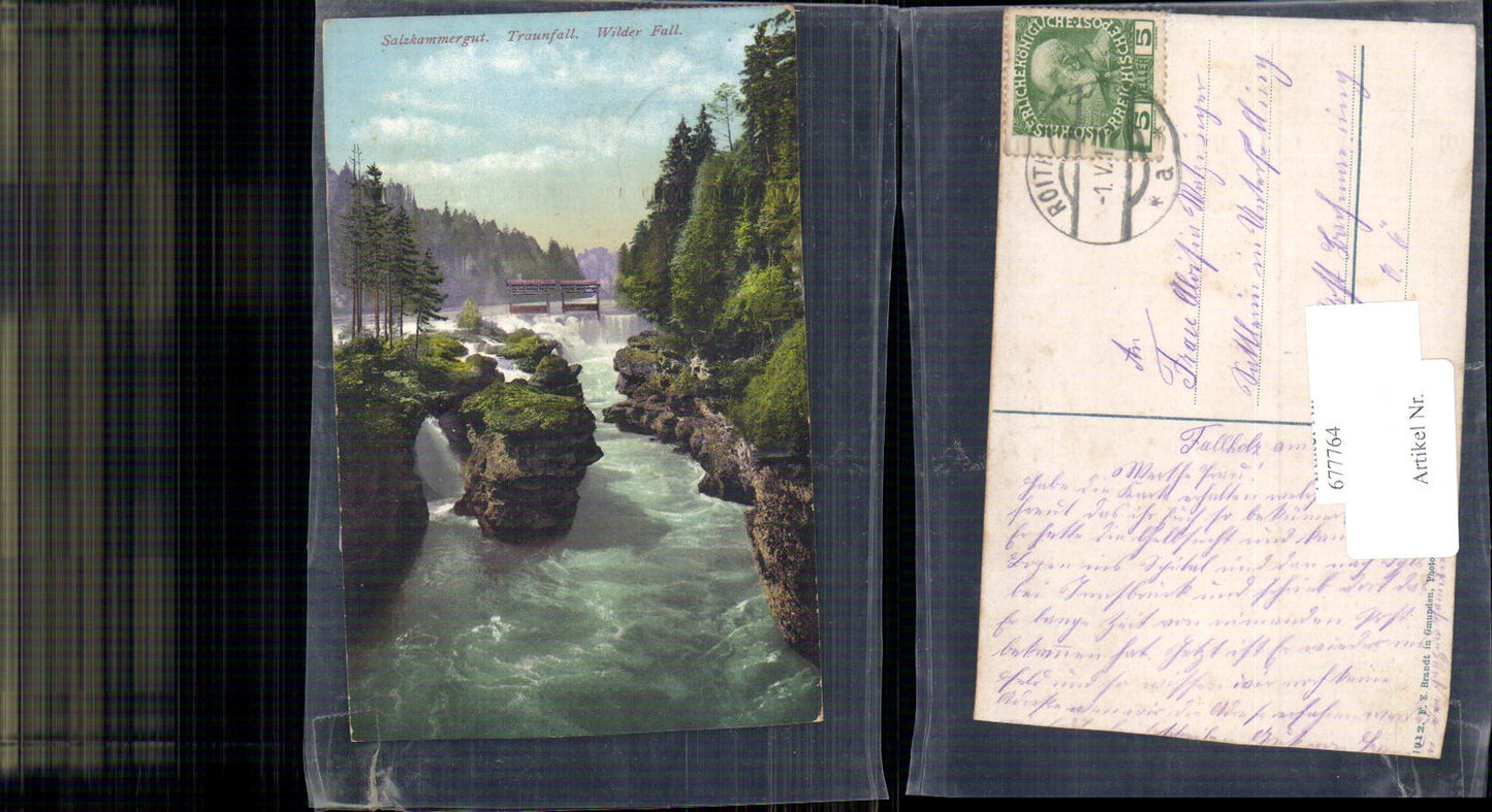 677764 Traunfall b. Roitham Gmunden Wilder Fall pub Brandt 1084