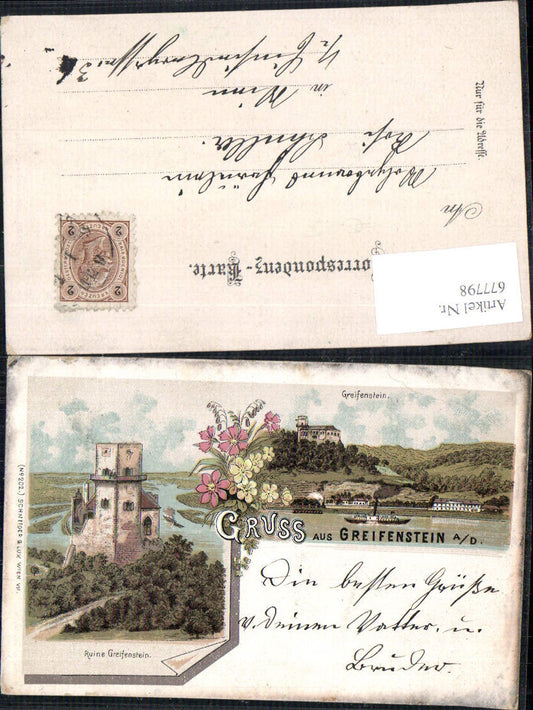 677798 tolle Lithographie Gruss aus Greifenstein an der Donau Tulln pub Schneider & Lux 202