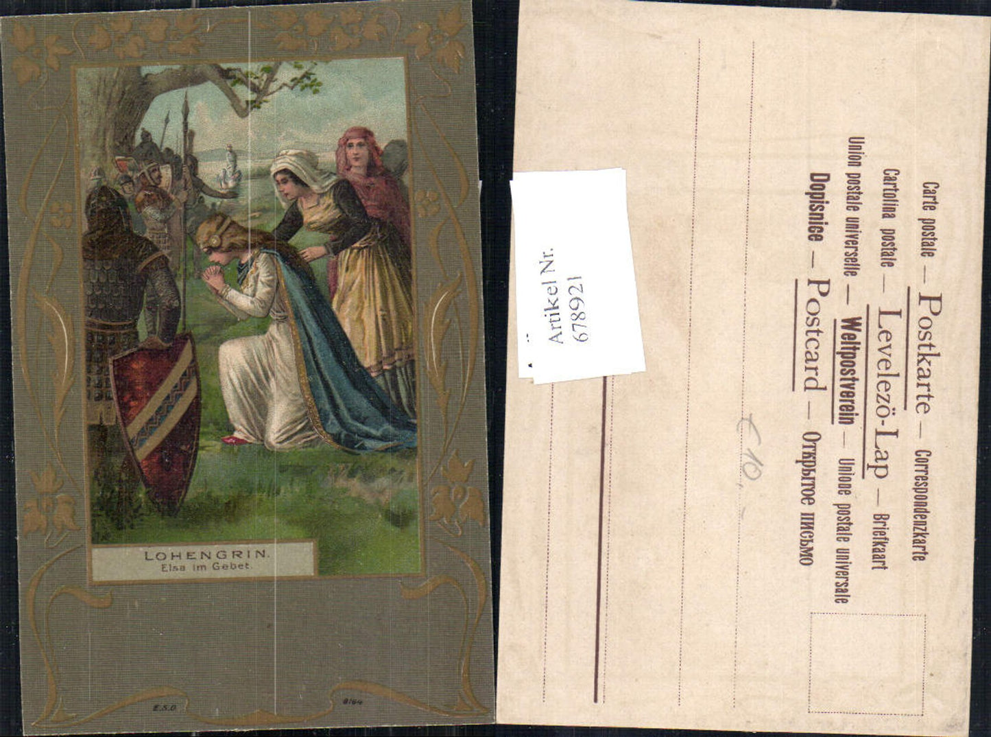 678921 Künstler AK Lohengrin Esla im Gebet Jugendstil Art Nouveau