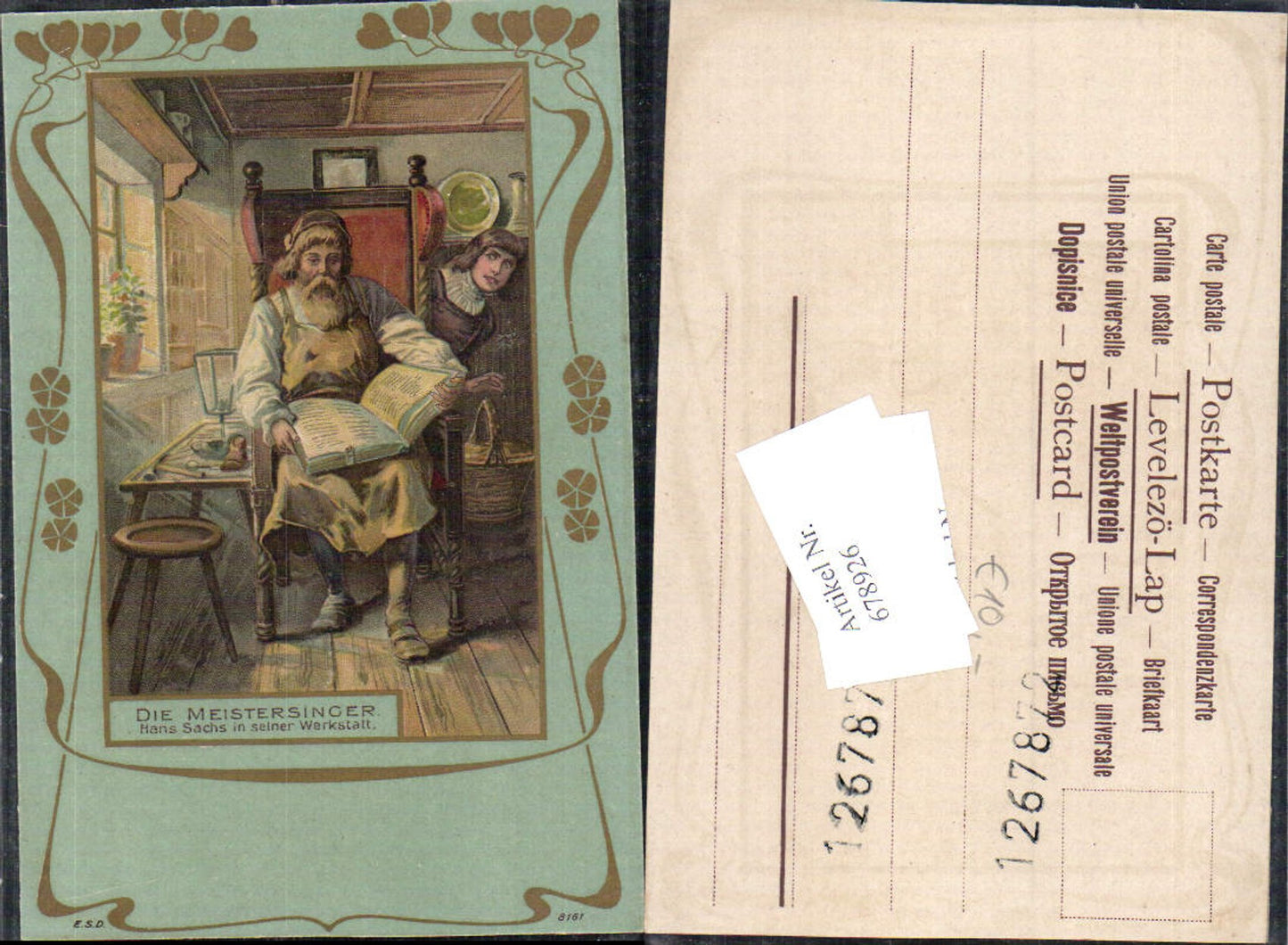 678926 Artist AK The Mastersingers Hans Sachs Reading a book Art Nouveau