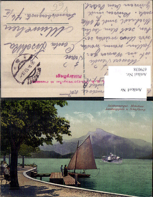 679038 Mondsee Landungsplatz m. Segelboot Segelschiff Schafberg pub Brandt 1027