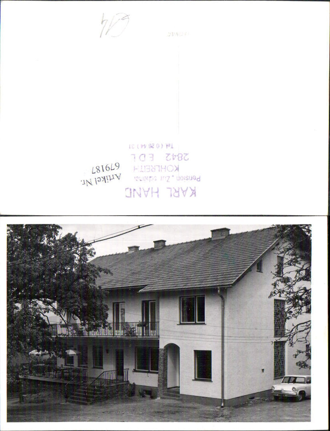 679187 rare photo postcard Kohlreith near Edlitz Pension Karl Handler vintage car