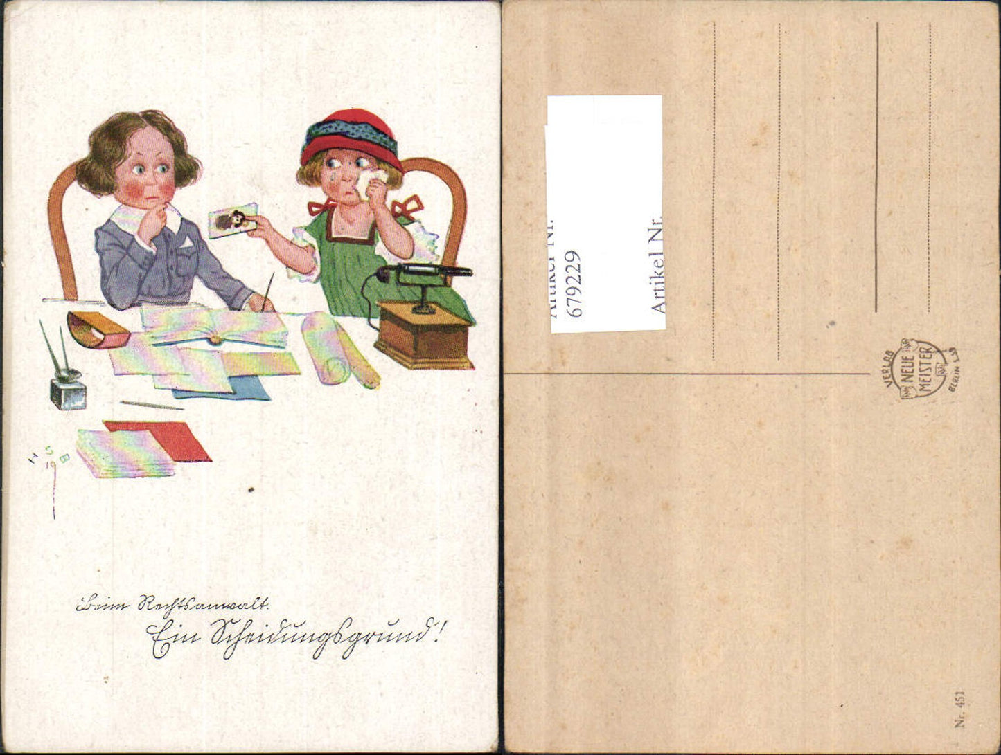 679229 Künstler AK H.S.B. Humor Kinder Scheidung Telefon Bild