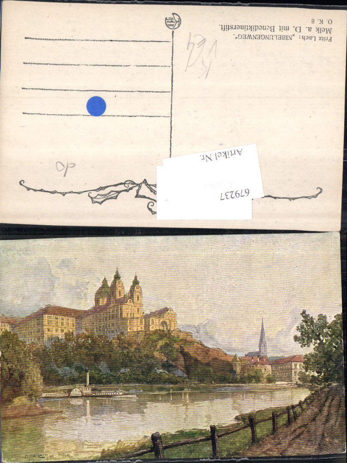 679237 Künstler AK Fritz Lach Melk an der Donau Dampfer Nibelungenweg
