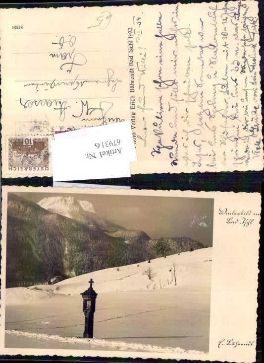 679316 Winterbild b. Bad Ischl Marterl Wegkreuz pub Bährendt