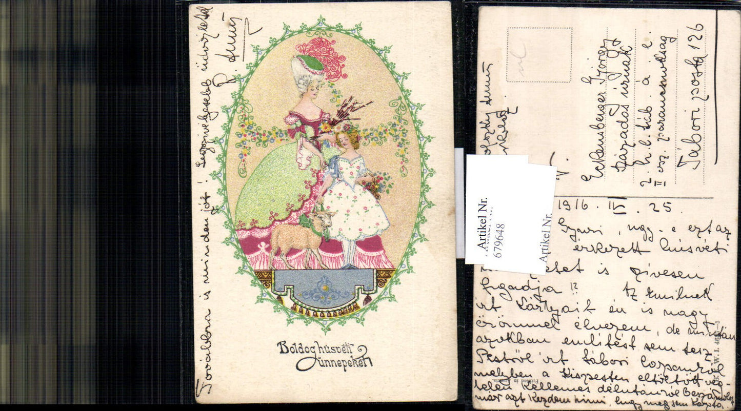 679648 Künstler AK Jugendstil Art Nouveau Art Deco Ostern Frau Kleid Schaf pub B.K.W.I 4637-2