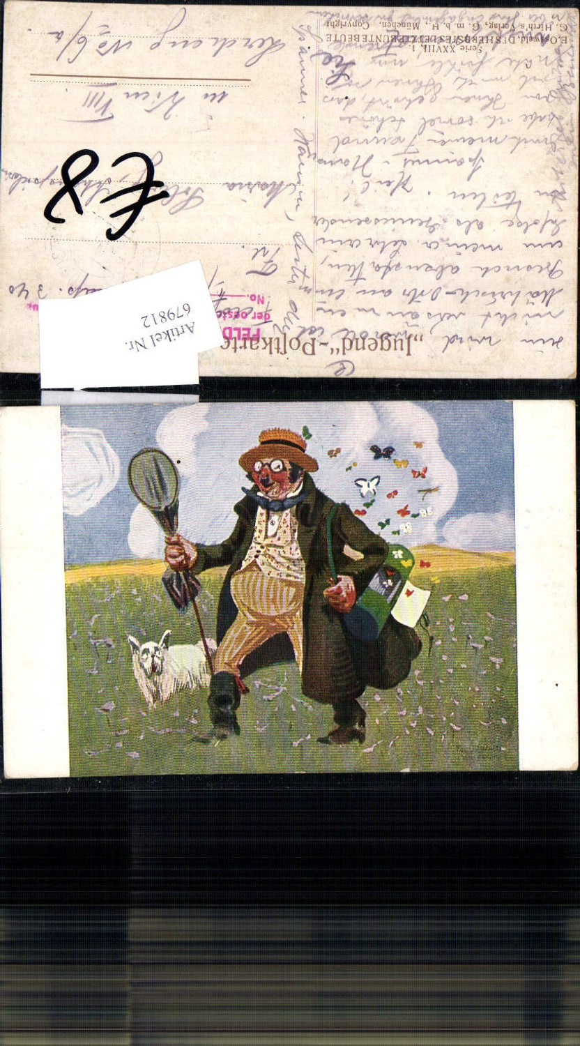 679812 Künstler AK E. Osswald Humor Schmetterling Hund Mann pub Hirth Ser. XXVIII,1
