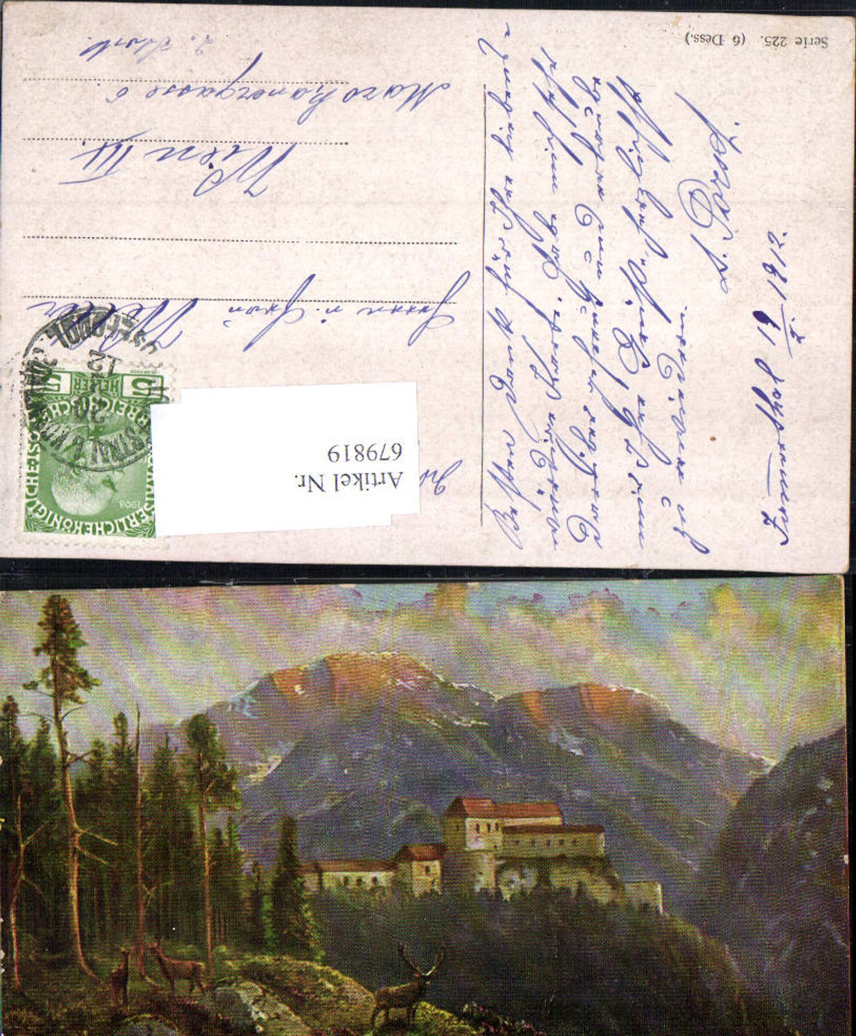 679819 Künstler AK Stp. Josefstal Jagd Burg Hirsche Hirsch