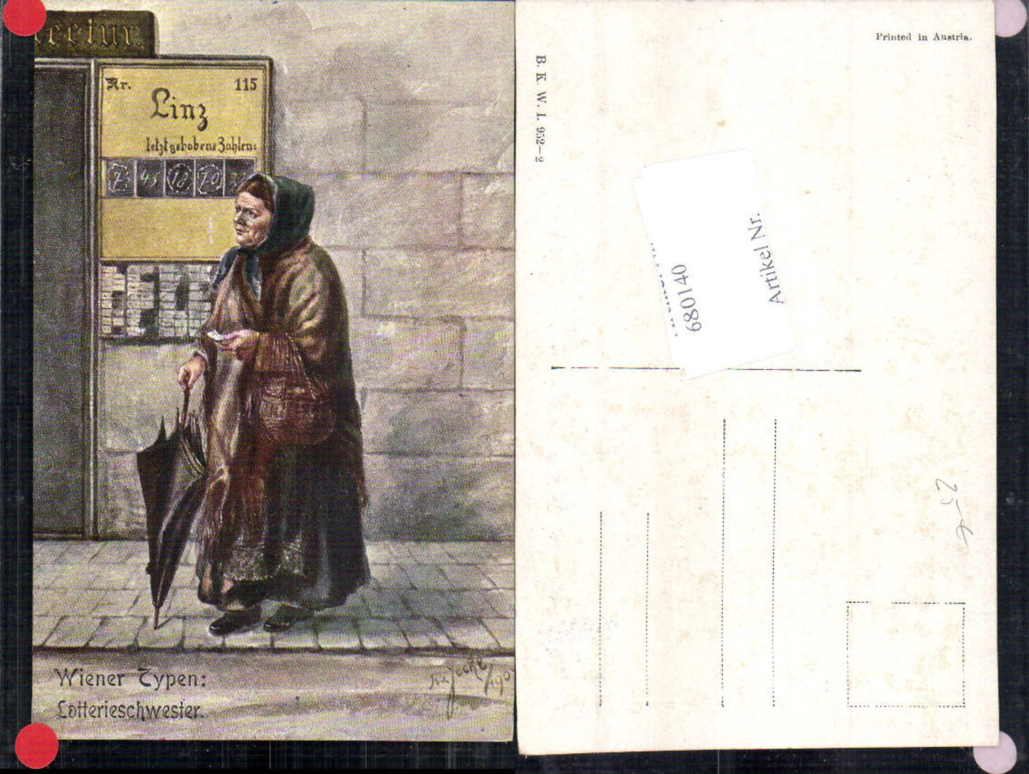 680140 Künstler AK Isa Jechl Wiener Typen Wien Lotterieschwester Schirm Tracht