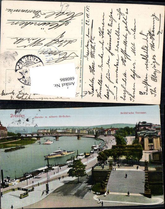 680886 Altstadt-Dresden Brühlsche Terrasse Terrassenufer Elbe Brücke Landungsplatz Dampfer