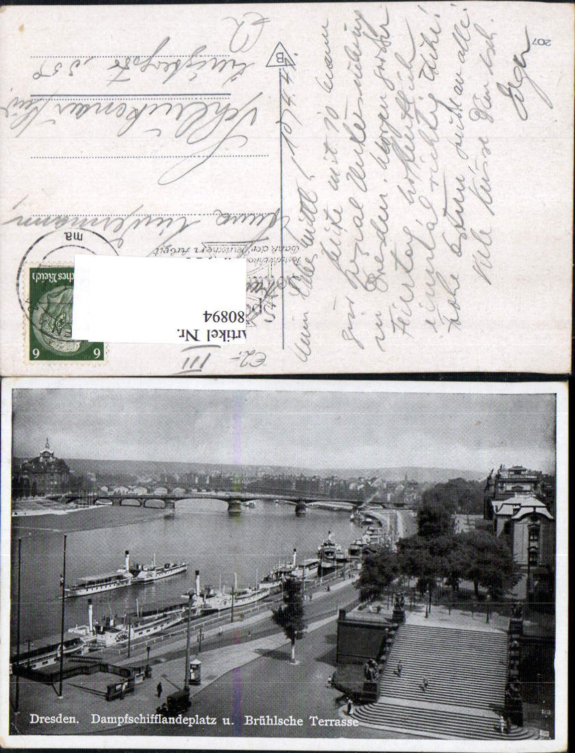 680894 Altstadt-Dresden Brühlsche Terrasse Terrassenufer Elbe Brücke Landungsplatz Dampfer