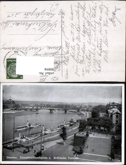 680894 Altstadt-Dresden Brühlsche Terrasse Terrassenufer Elbe Brücke Landungsplatz Dampfer