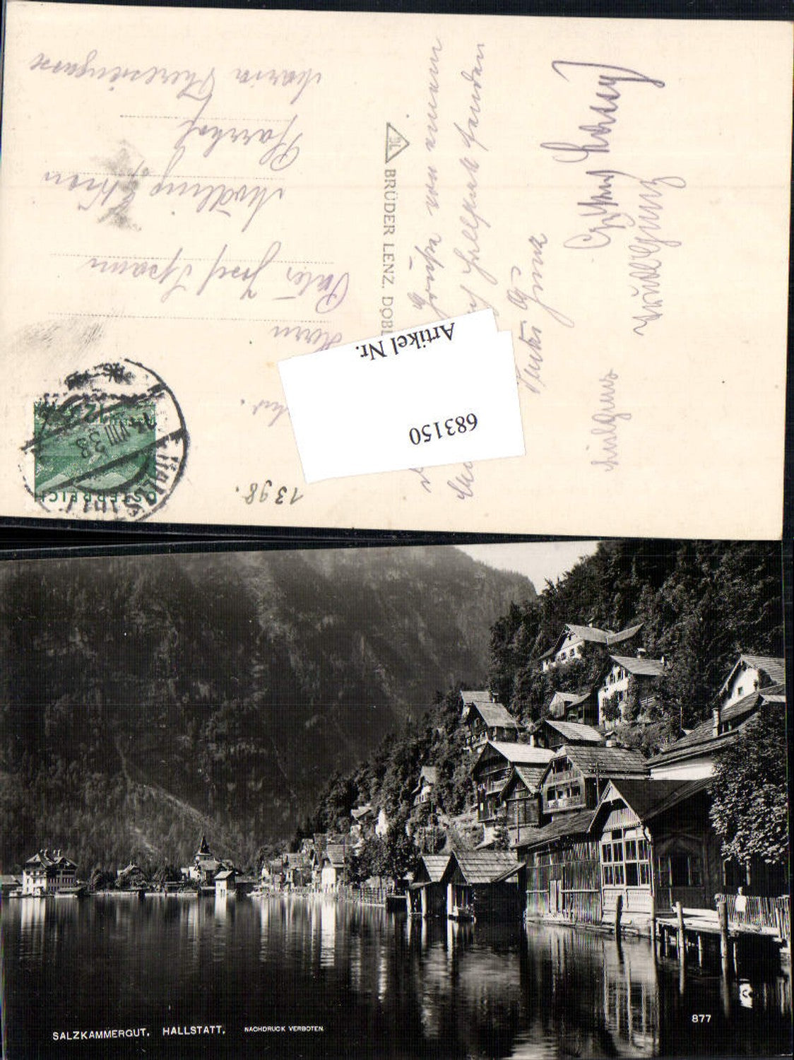 683150 Salzkammergut Hallstatt an Pfarrer v. Mödling Josef Spaun? 1933