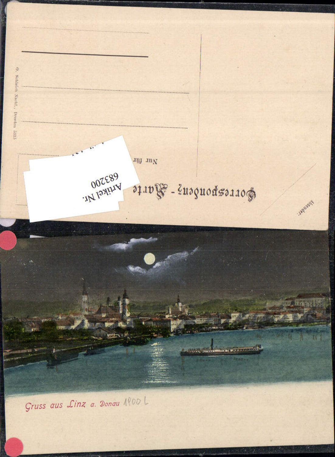 683200 Mond Lithographie Linz an der Donau Dampfer