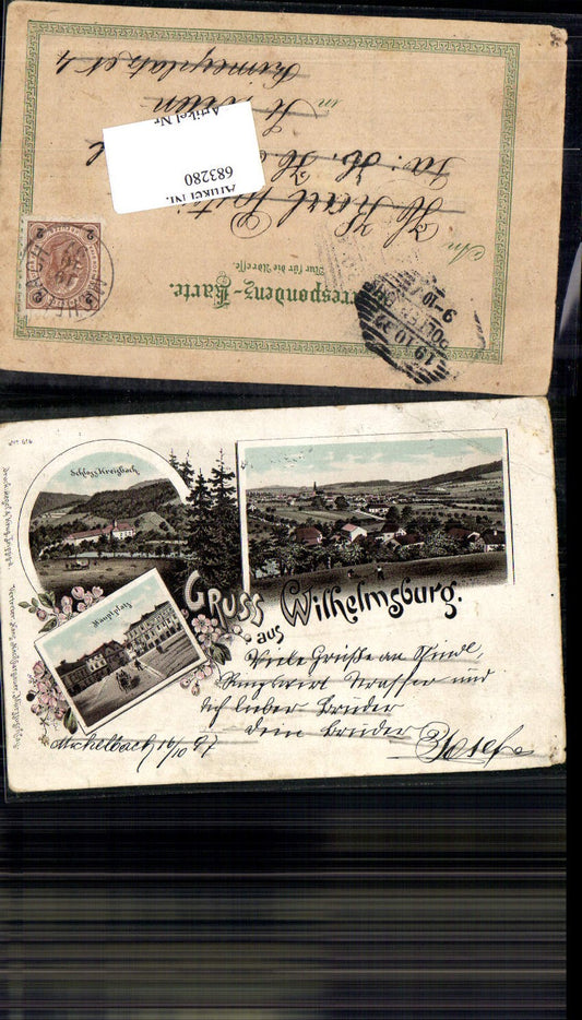 683280 tolle Lithographie Gruss aus Wilhelmsburg Schloss Kreisbach pub Regel & Krug 616