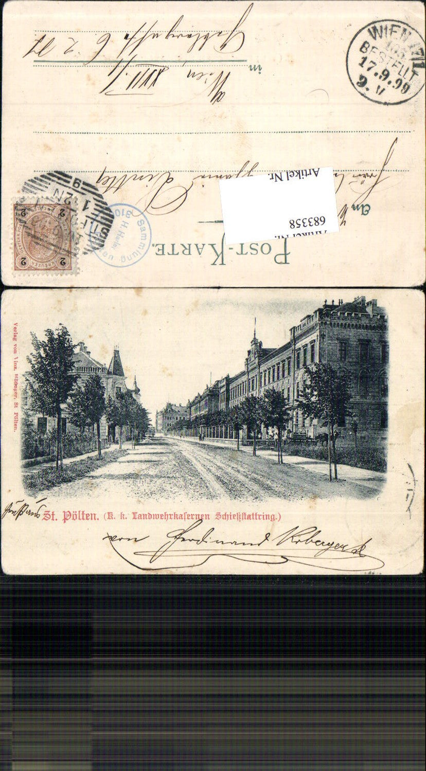 683358 tolle AK St. Pölten K.K. Landwehrkaserne Kaserne Schießstattring Straßenansicht 1899