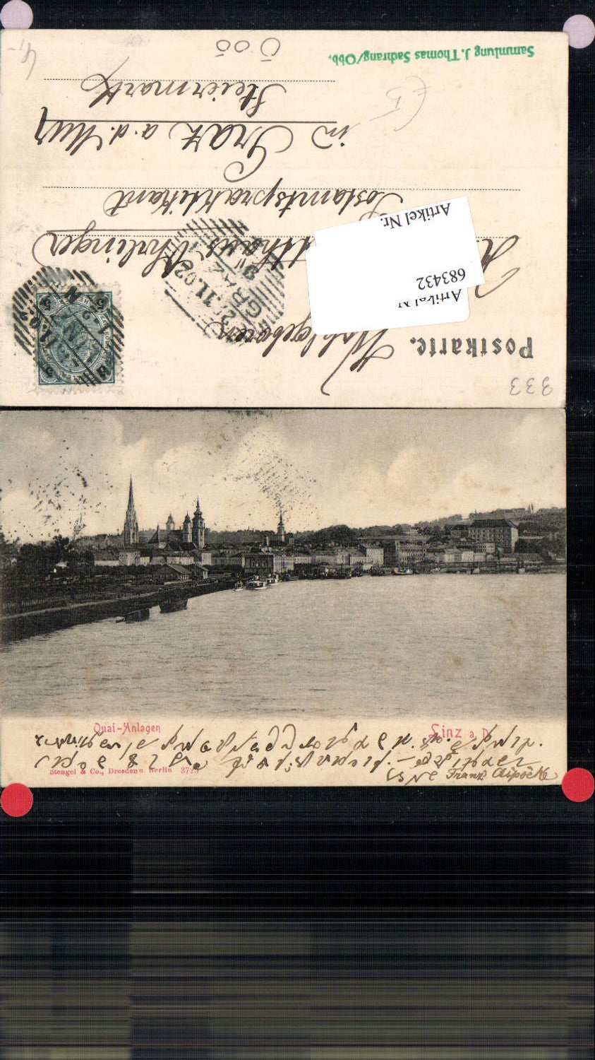 683432 Linz an der Donau Quai Anlagen pub Stengel & Co. 3725 Sammlerstempel J. Thomas Sachrang