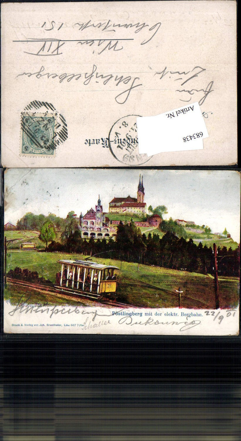 683438 Lithographie Pöstlingberg Linz an der Donau elektrische Bergbahn Pöstlingbergbahn