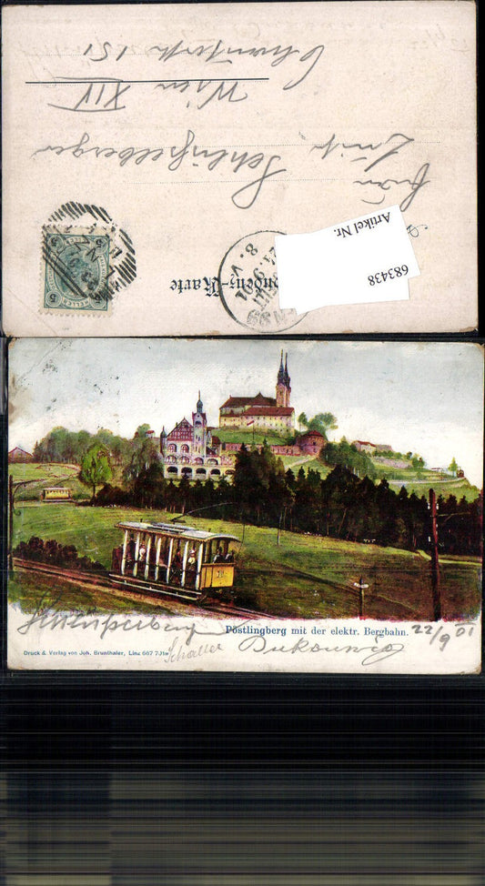 683438 Lithographie Pöstlingberg Linz an der Donau elektrische Bergbahn Pöstlingbergbahn