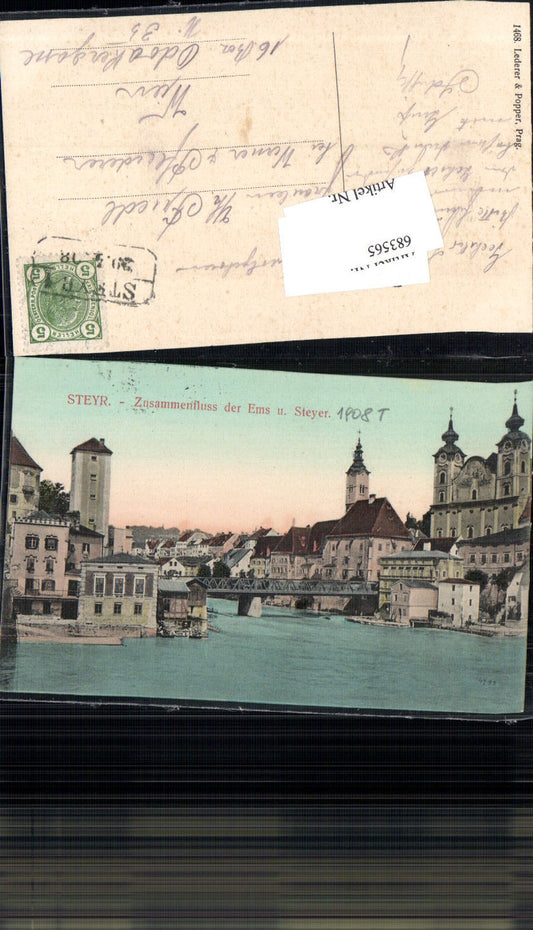 683565 Steyr Zusammenfluss der Enns und Steyr 1908 pub Lederer & Popper 1468