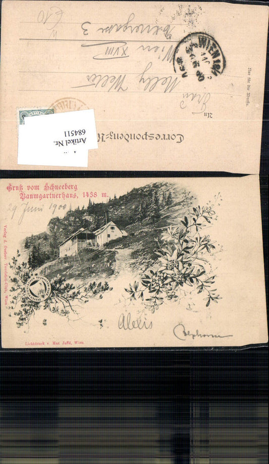 684511 Greetings from Schneeberg Baumgartnerhaus Puchberg 1900 pub Max Jaffe