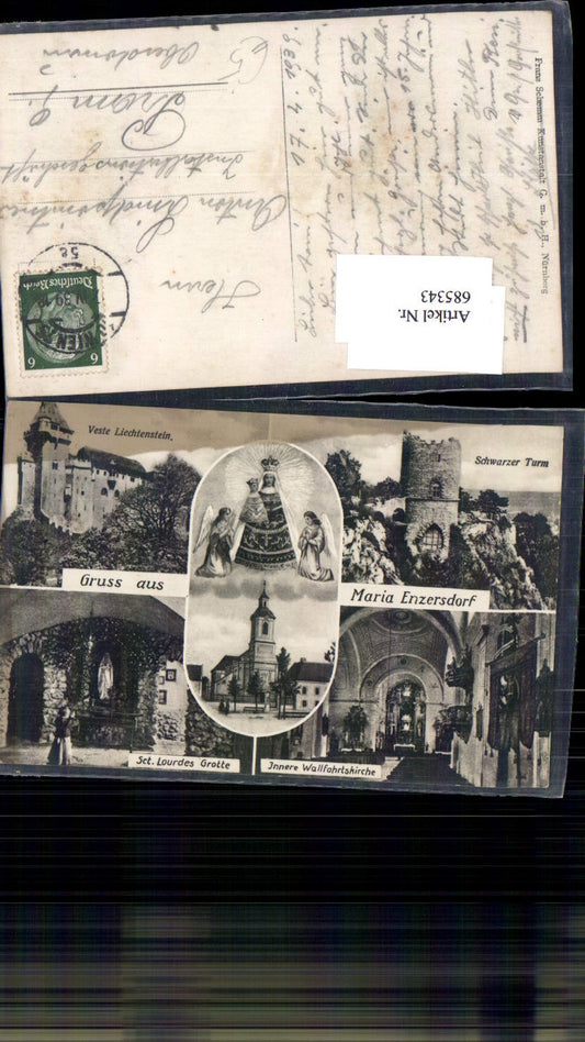685343 Gruss aus Maria Enzersdorf Liechtenstein Lourdes Grotte Mödling  Schwarzer Turm