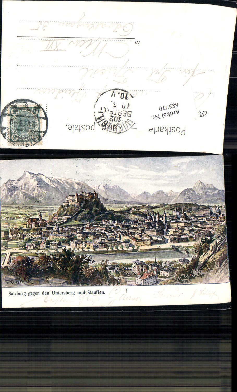 685770 Lithographie F. Kulstrunk Untersberg Salzburg Stadt Stauffen