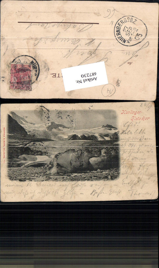 687230 Karlinger Gletscher Zell am See Kaprun an Bahnpostamt Nürnberg
