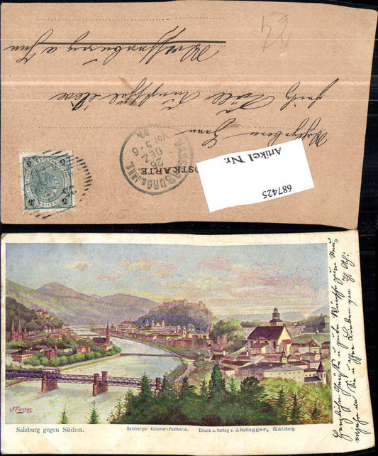 687425 Künstler AK J. Forster Salzburg Stadt Stempel Wasserburg am Inn Ankunftsstempel