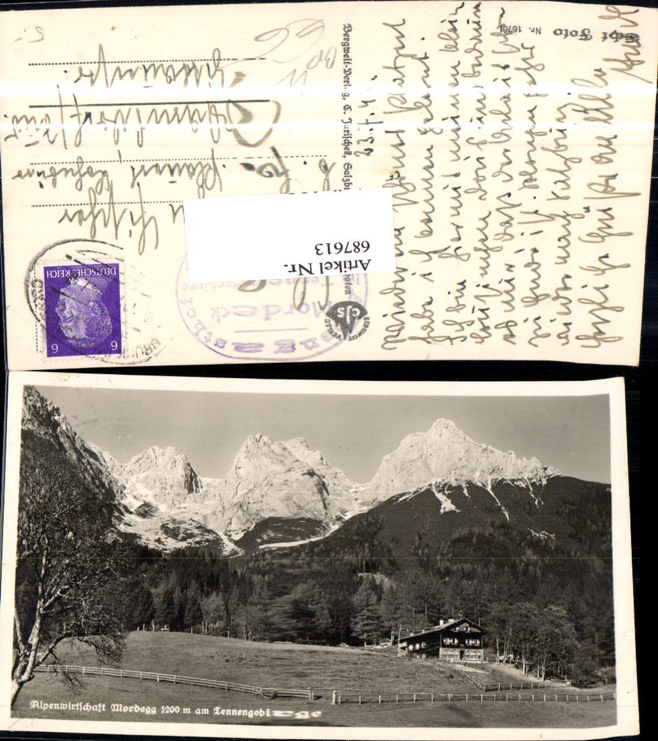 687613 Mordegg Gasthaus bei Pfarrwerfen Werfen Bahnpost