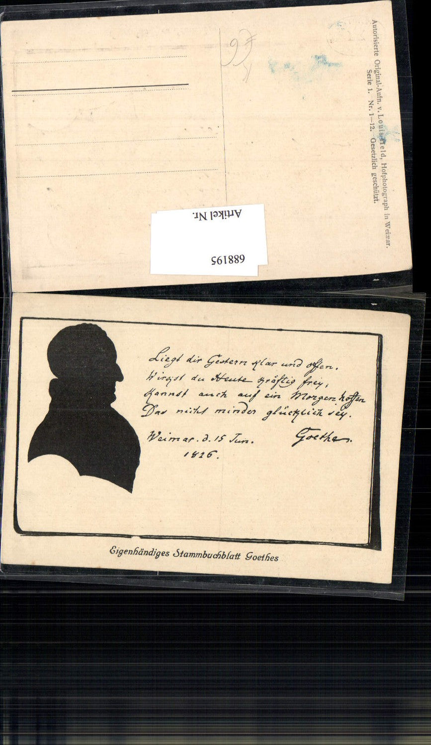 688195 Künstler AK Silhouette Scherenschnitt Goethe Stammbuchblatt