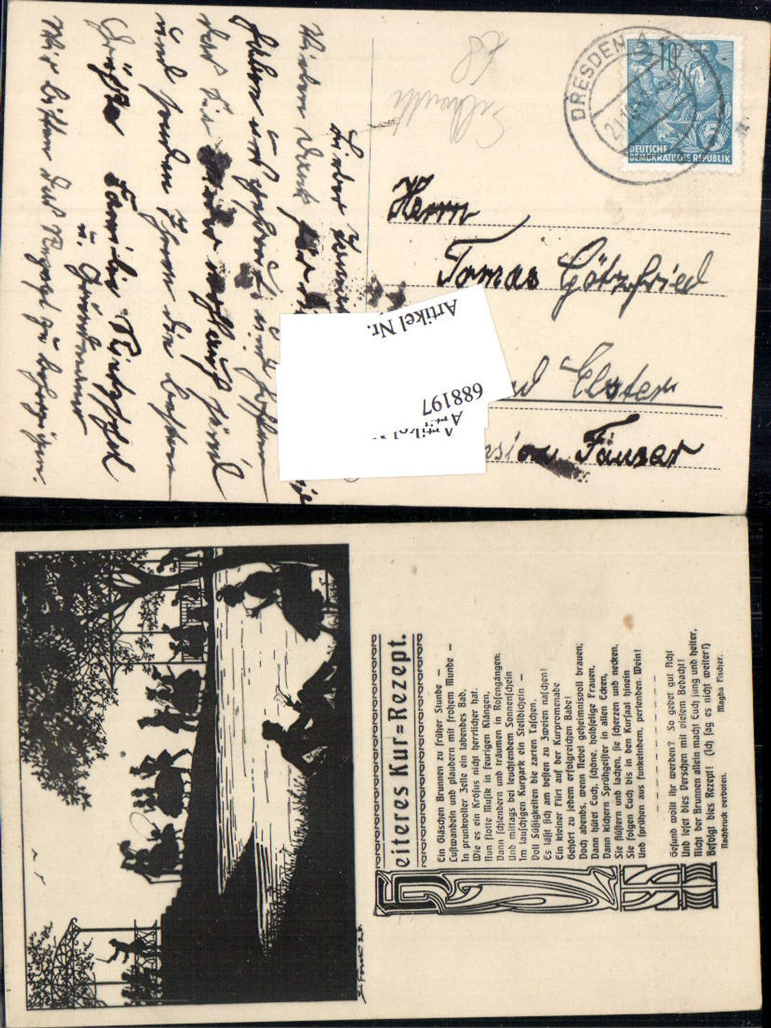 688197 Künstler AK Silhouette Scherenschnitt L. Fonek Jugendstil Kur rezept