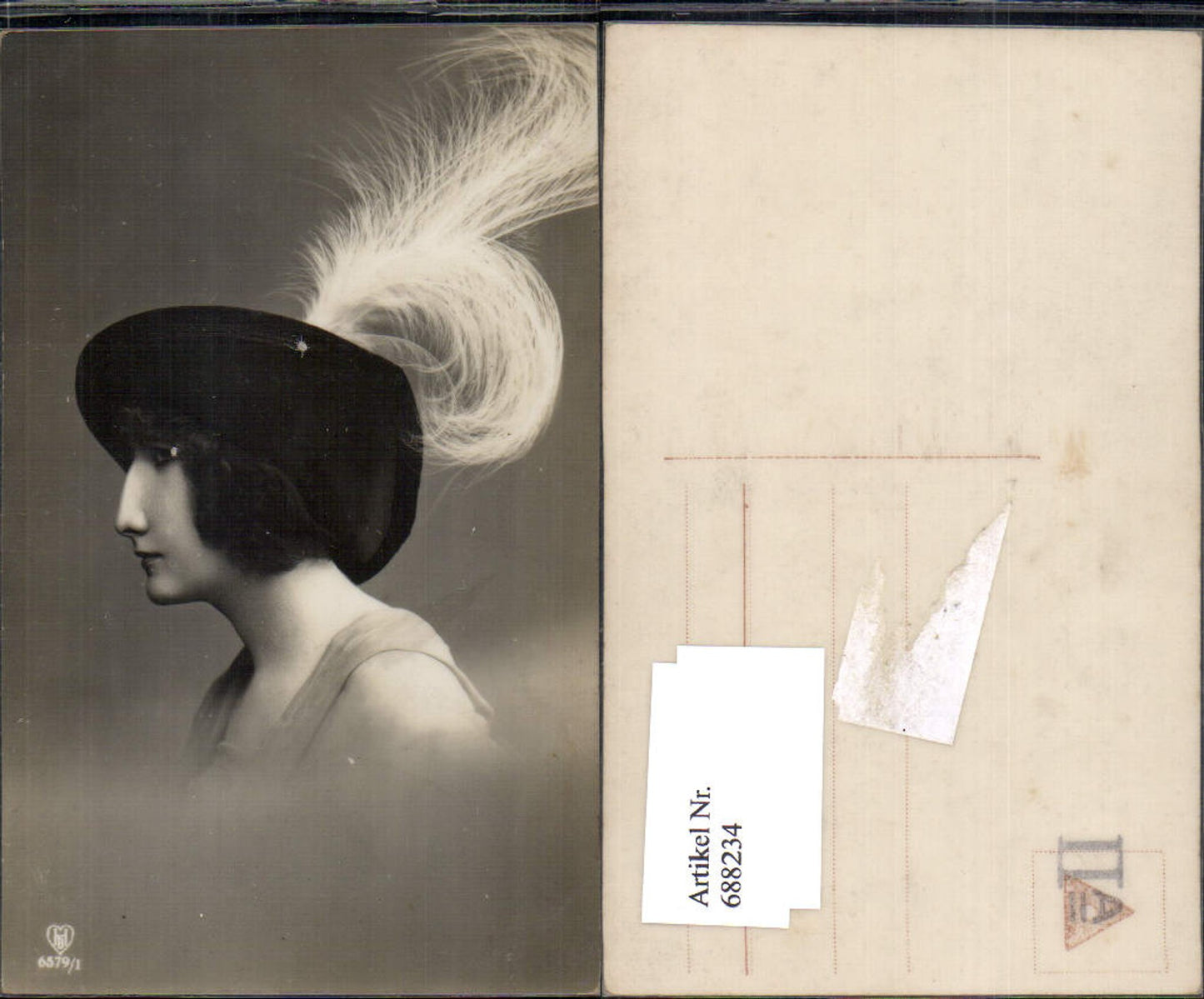 688234 tolle Foto-AK Frau Hutmode Glamour Federhut