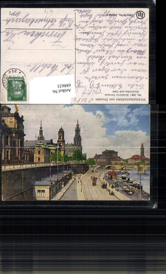 688633 Künstler AK Dresden Altstadt Elbufer Dampfschifflandeplatz Terrasse Hofkirche