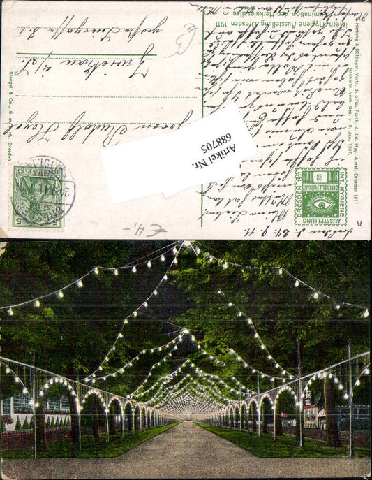 688705 Dresden Hygiene Ausstellung 1911 Illumination Herkulesallee