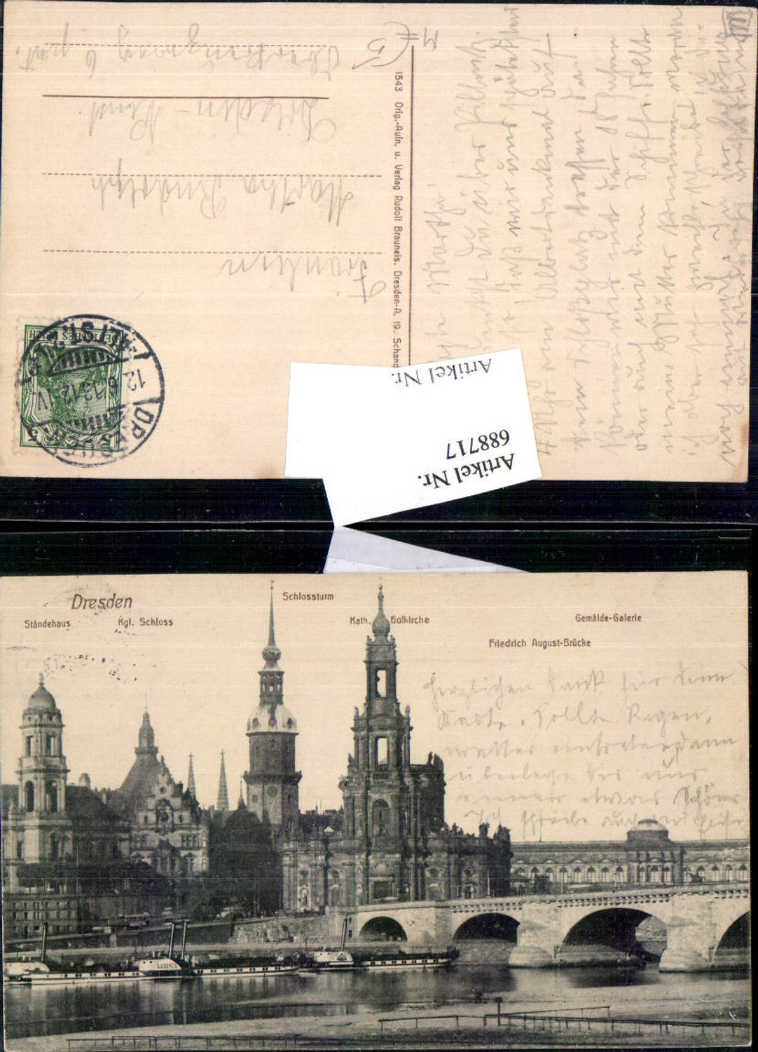 688717 Dresden Friedrich August Brücke Dampfer Saxonia Hofkirche Schloss