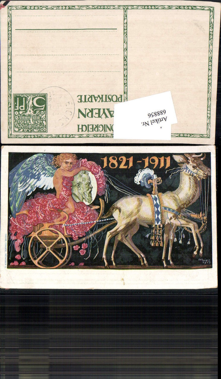 688856 Künstler AK 1821-1911 Engel Bayern Postkarte Jubiläum