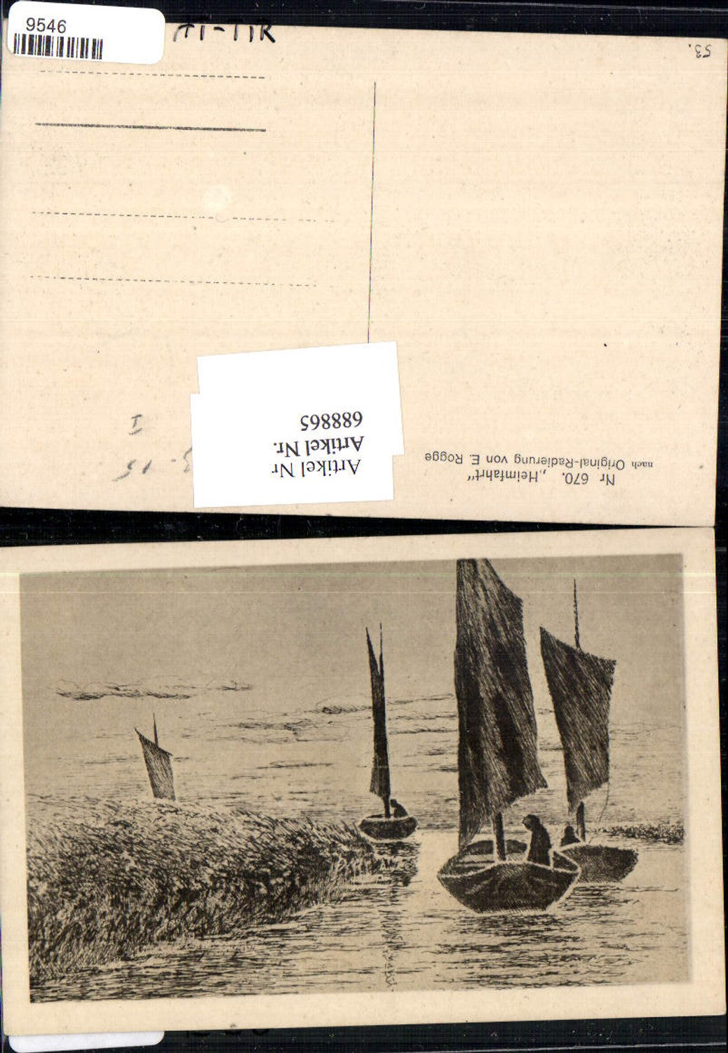688865 Künstler AK E. Rogge Heimfahrt Radierung Segelboote Boot